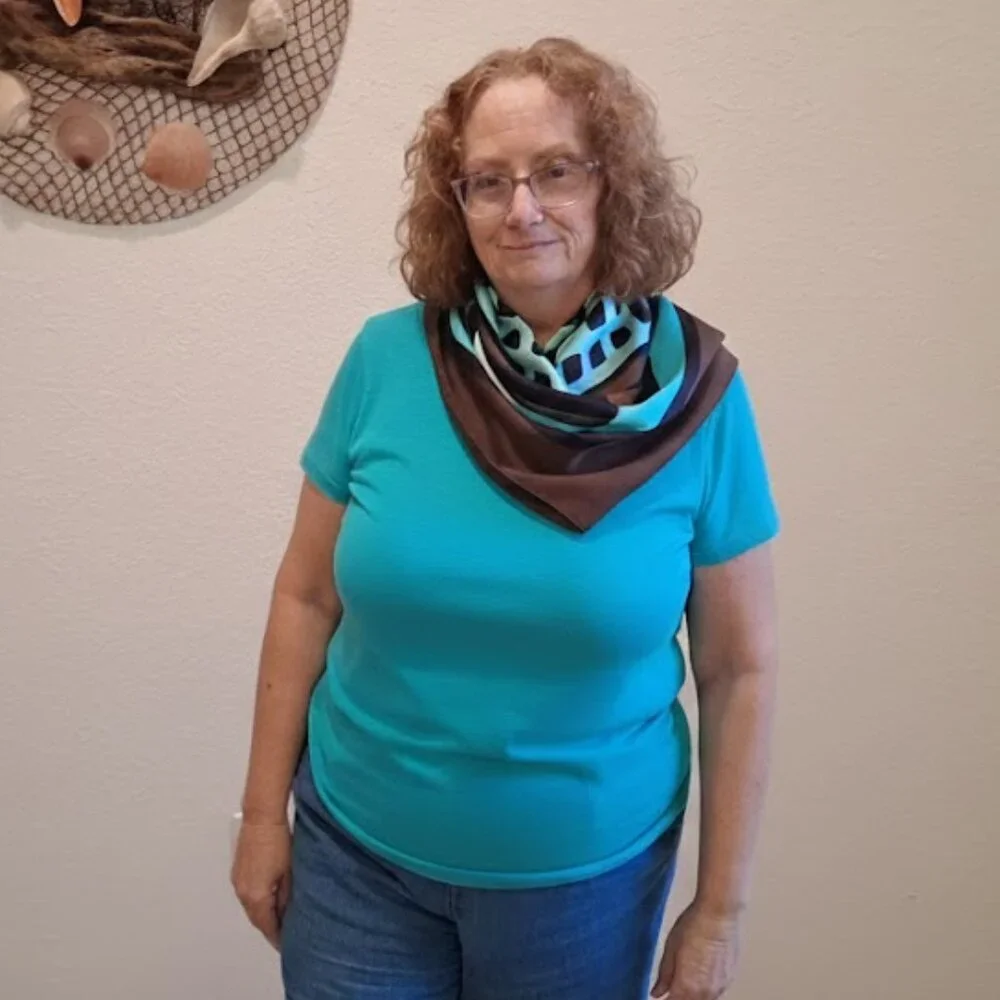 Yves Saint Laurent Brown & Turquoise Geometric Square 100% Silk Scarf - Picture 2 of 6